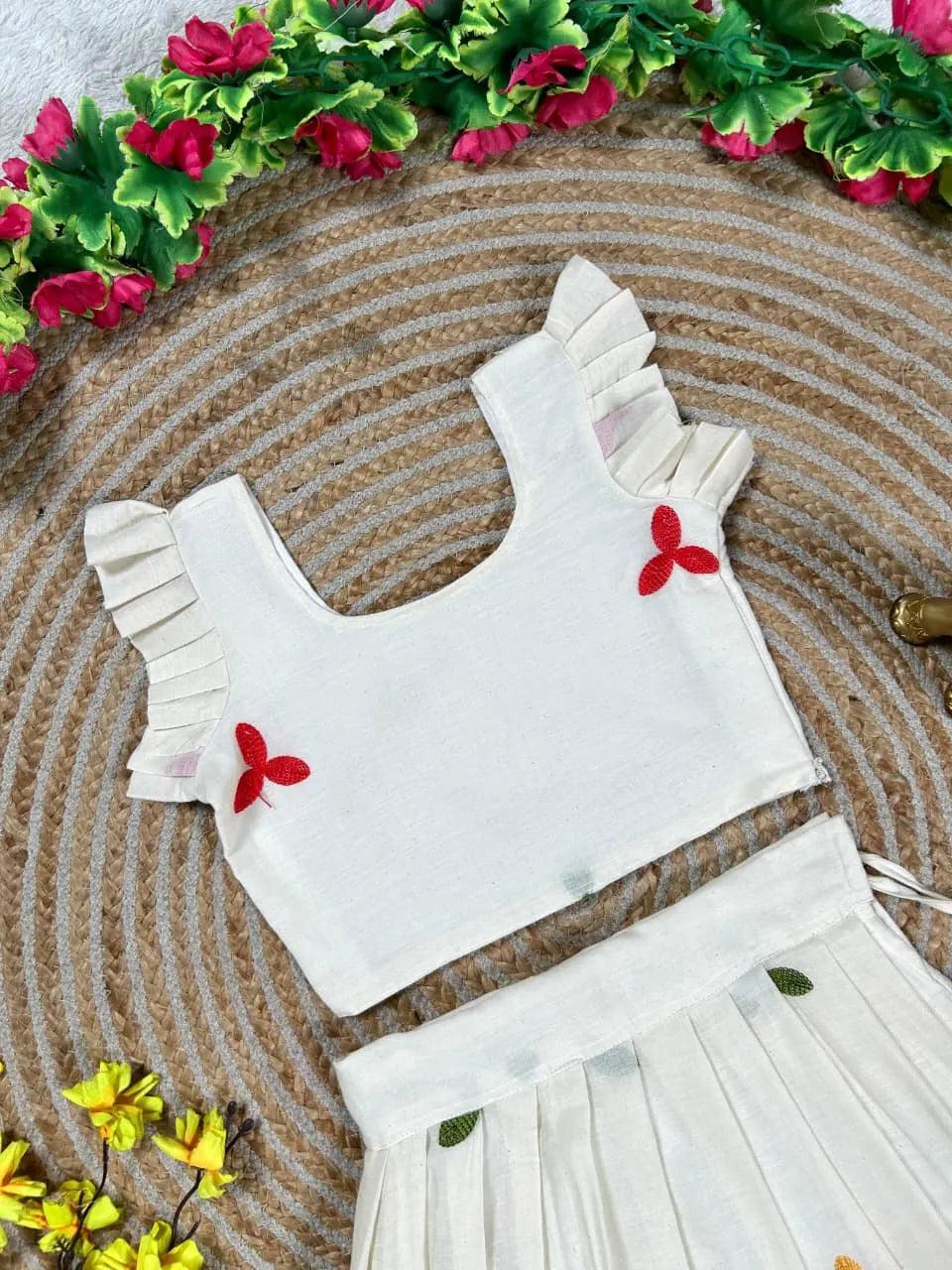 Kids Peacock Cotton Summer Embroidery Lehenga