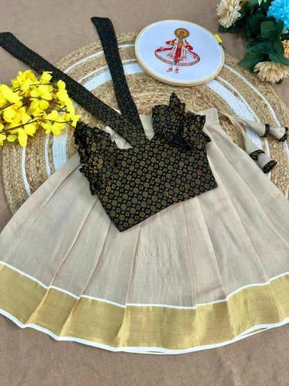 Kids Kerala Onam Special Lehenga-Choli - Black