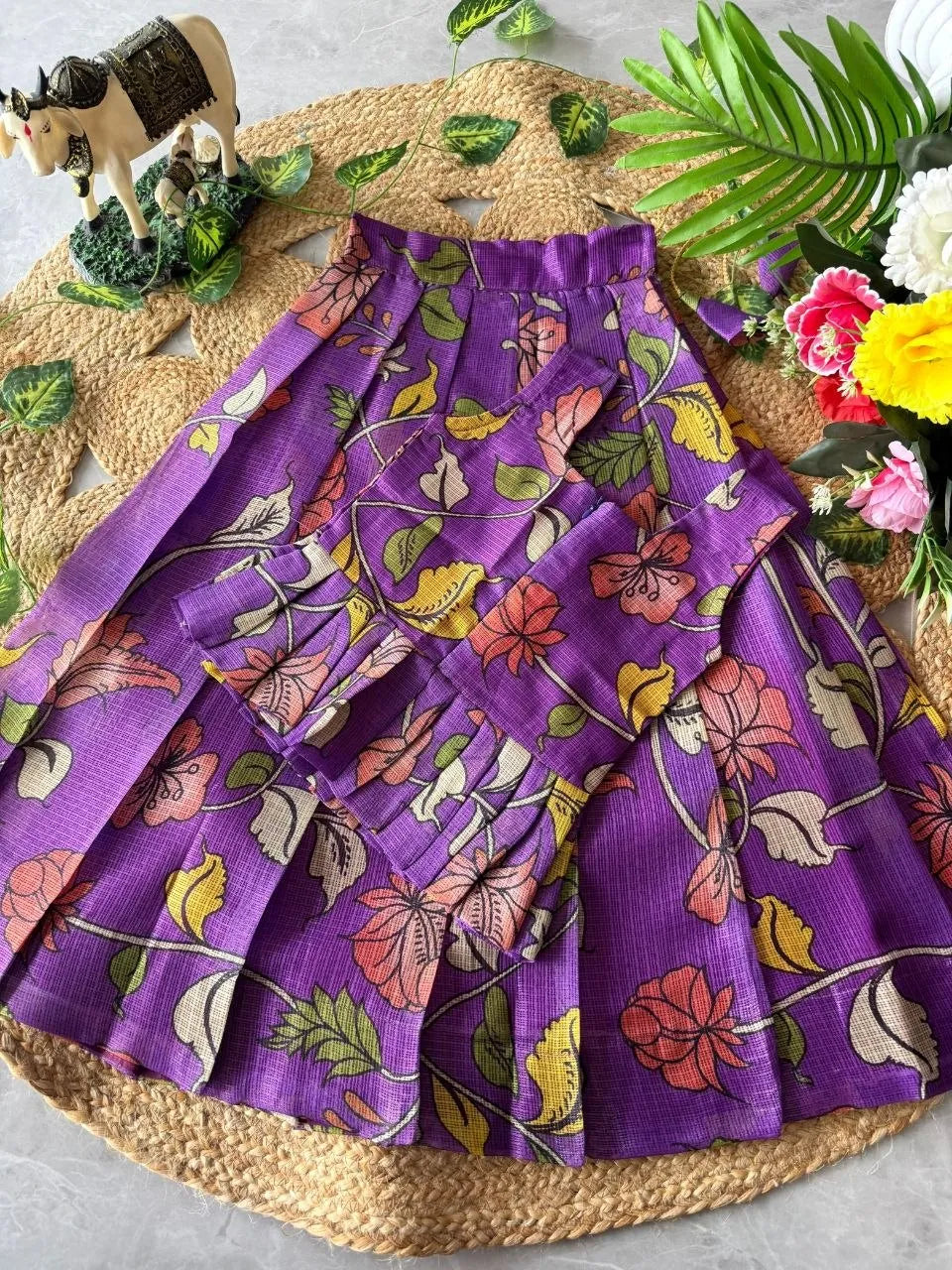 Kota Chex Kids Kalamkari Lehenga - Purple