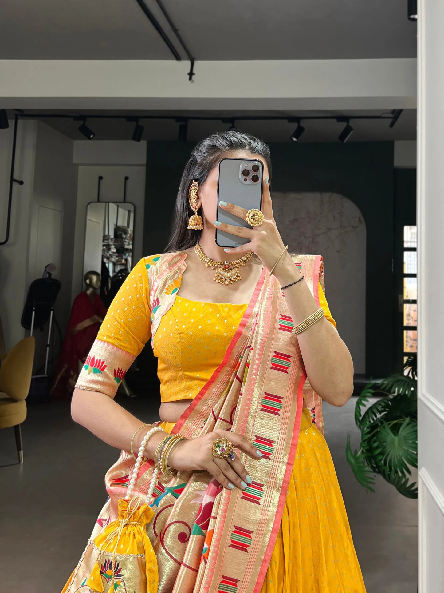 Traditional Maharashtrian Paithani Lehenga Choli for Wedding - Mango