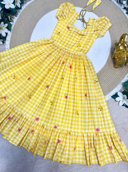 Mul-Chanderi Summer Kids Frock Collection - Yellow