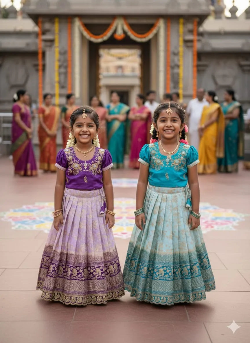Viscose Silk Maggam Work Kids Lehenga-choli - Sky