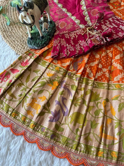 Kids Gown with Designer Coat- Rani Pink & Orange