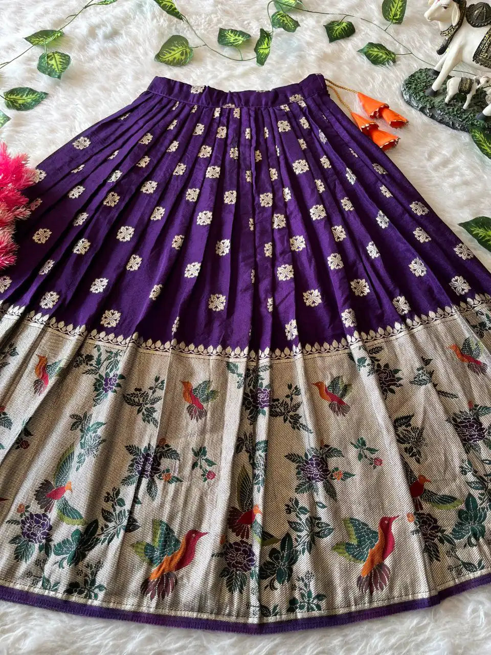 Soft Khadi Georgette Bird Weaving Lehenga - Purple
