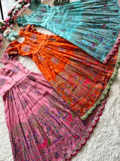 Kids Tissue Silk Paithani Weaving  Gown - Sky