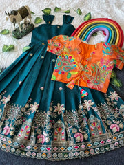 Temple Garden Designer Kids Festive Gown Set - Firozi