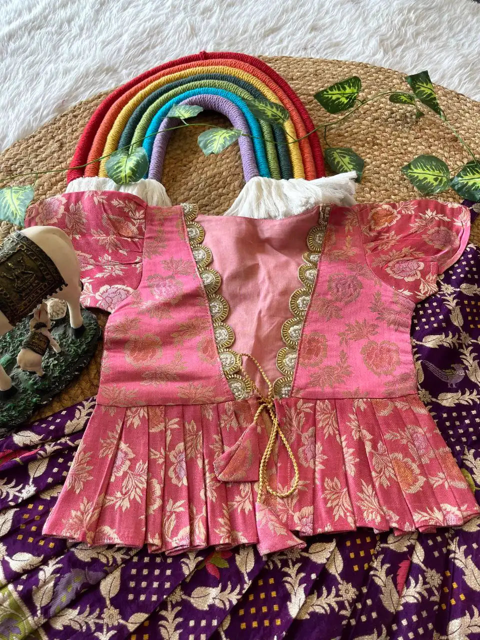 Kids Gown with Designer Coat - Pink & Purple