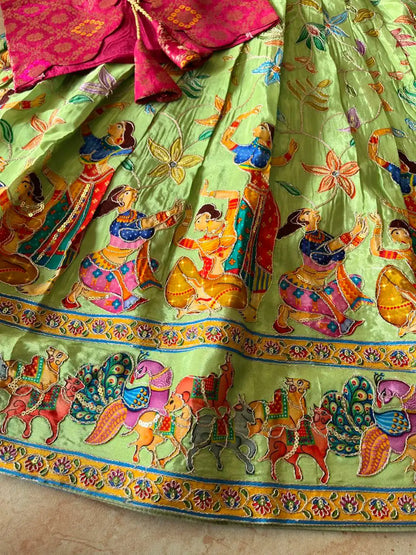 Beautiful Position & Kalamkari Kids Gown with Coat - Pista