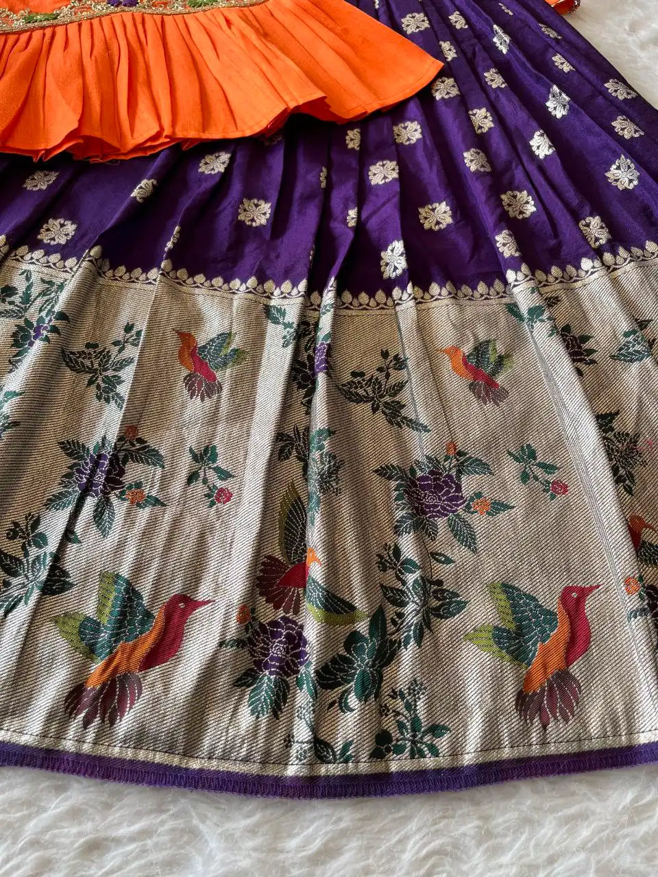 Soft Khadi Georgette Bird Weaving Lehenga - Purple