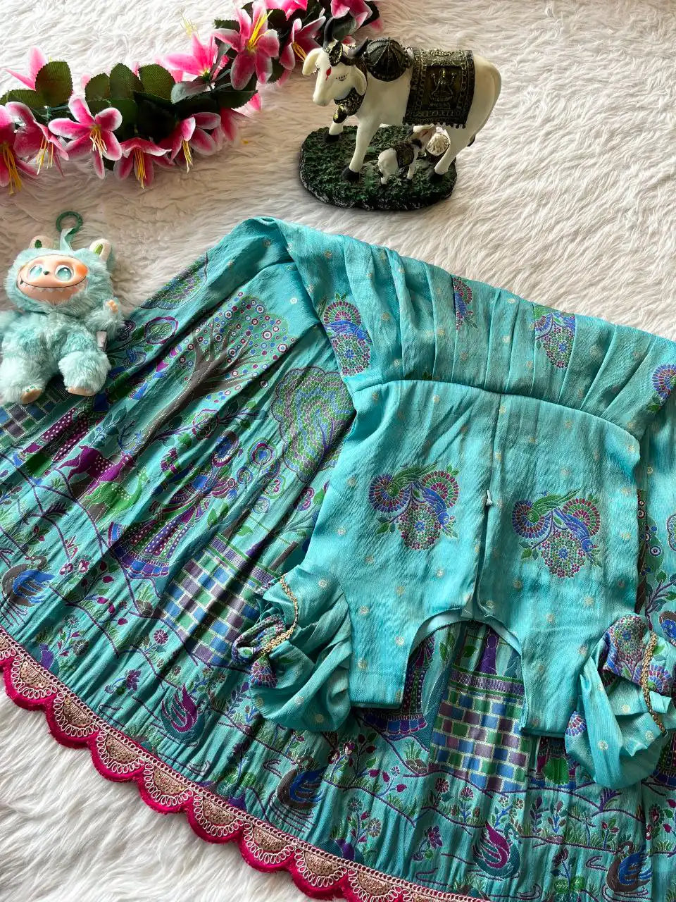 Kids Tissue Silk Paithani Weaving  Gown - Sky