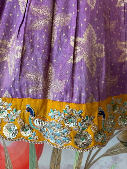 Kids Floral Gown with Maggam Work Coat - Lilac