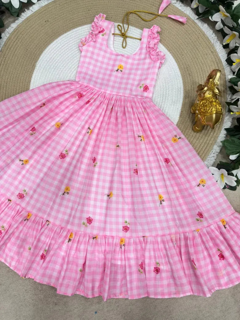 Mul-Chanderi Summer Kids Frock Collection - Baby Pink