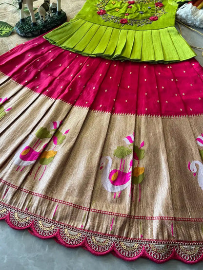 Flamingo Paithani Traditional Kids Lehenga - Pink