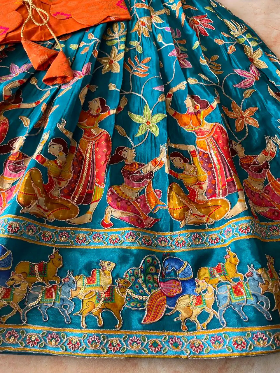 Beautiful Position & Kalamkari Kids Gown with Coat - Rama