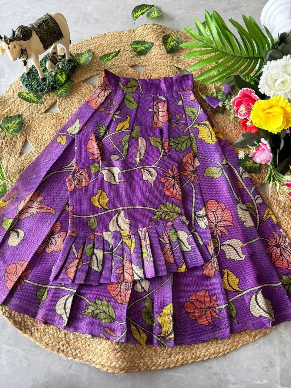 Kota Chex Kids Kalamkari Lehenga - Purple