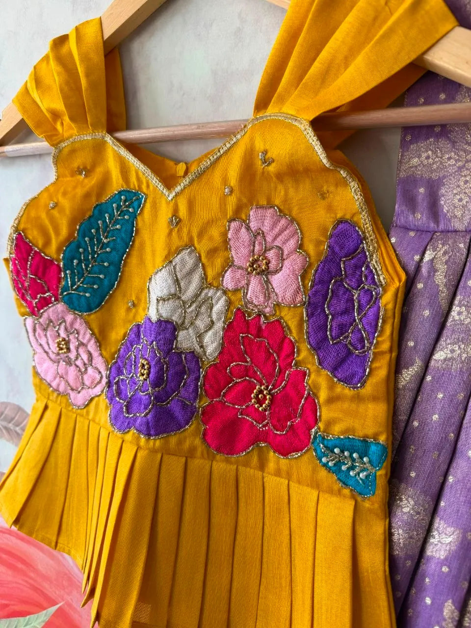 Kids Floral Gown with Maggam Work Coat - Lilac