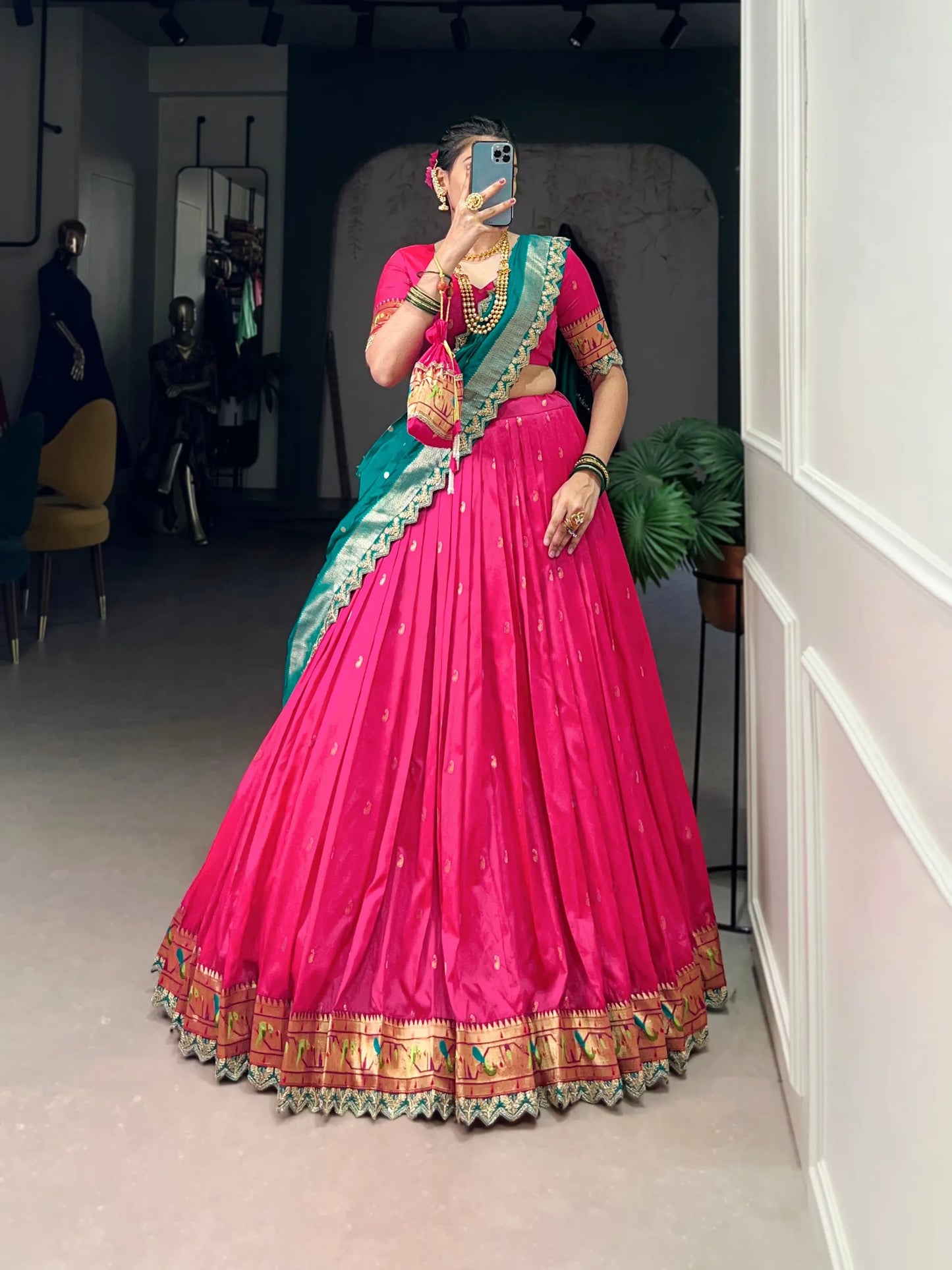 Maharashtrian Wedding Paithani Lehenga Choli - Pink