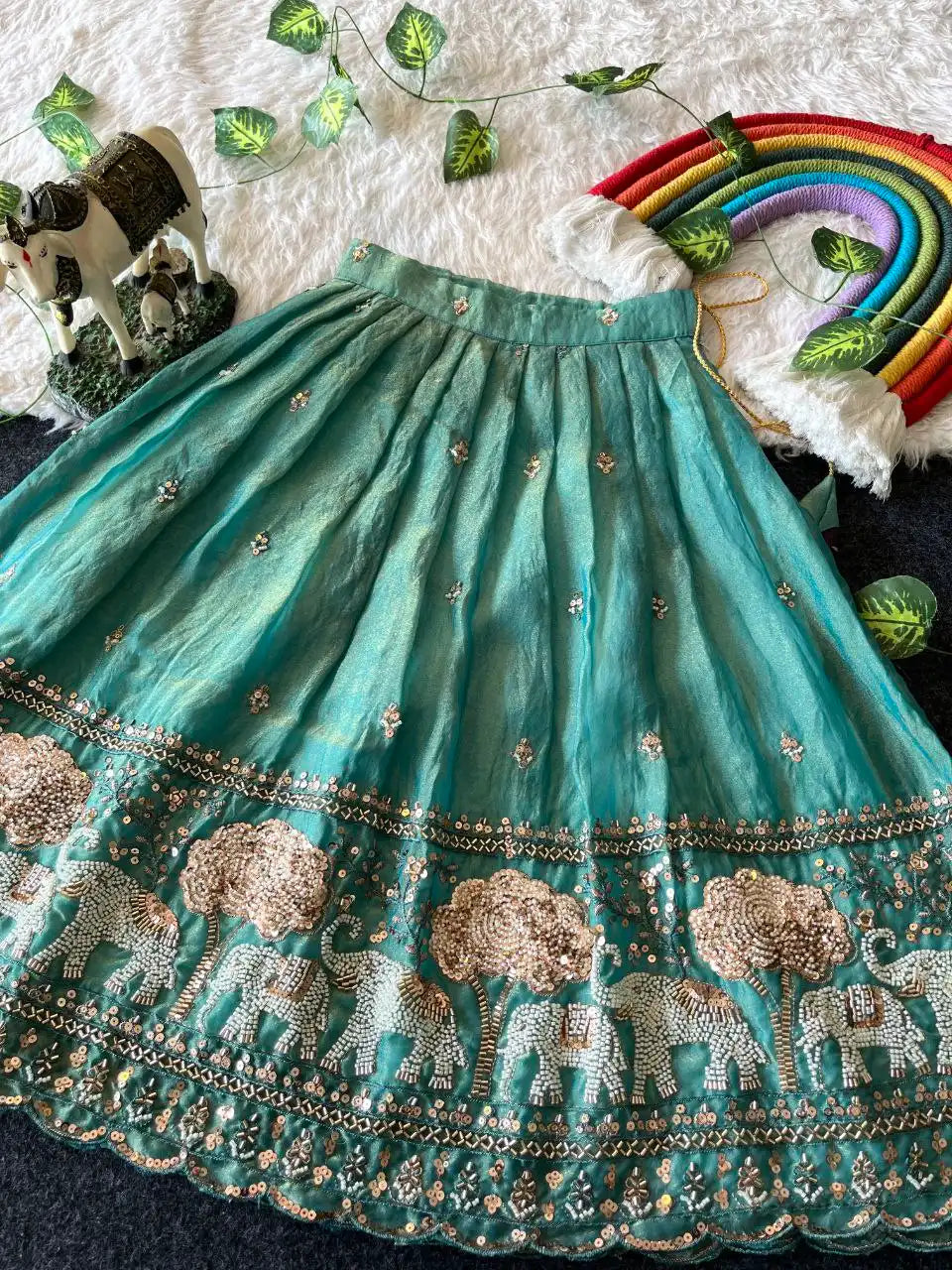 Elephant Garden – Kids Festive Lehenga Set - Sky