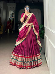 Soft Pure Chanderi Gotta Patti Lace Paithani Lehenga Choli - Majenta Pink