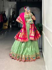 Maharashtrian Wedding Paithani Lehenga Choli - Pista