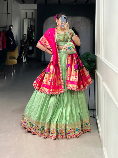 Maharashtrian Wedding Paithani Lehenga Choli - Pista