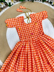 Mul-Chanderi Summer Kids Frock Collection - Orange