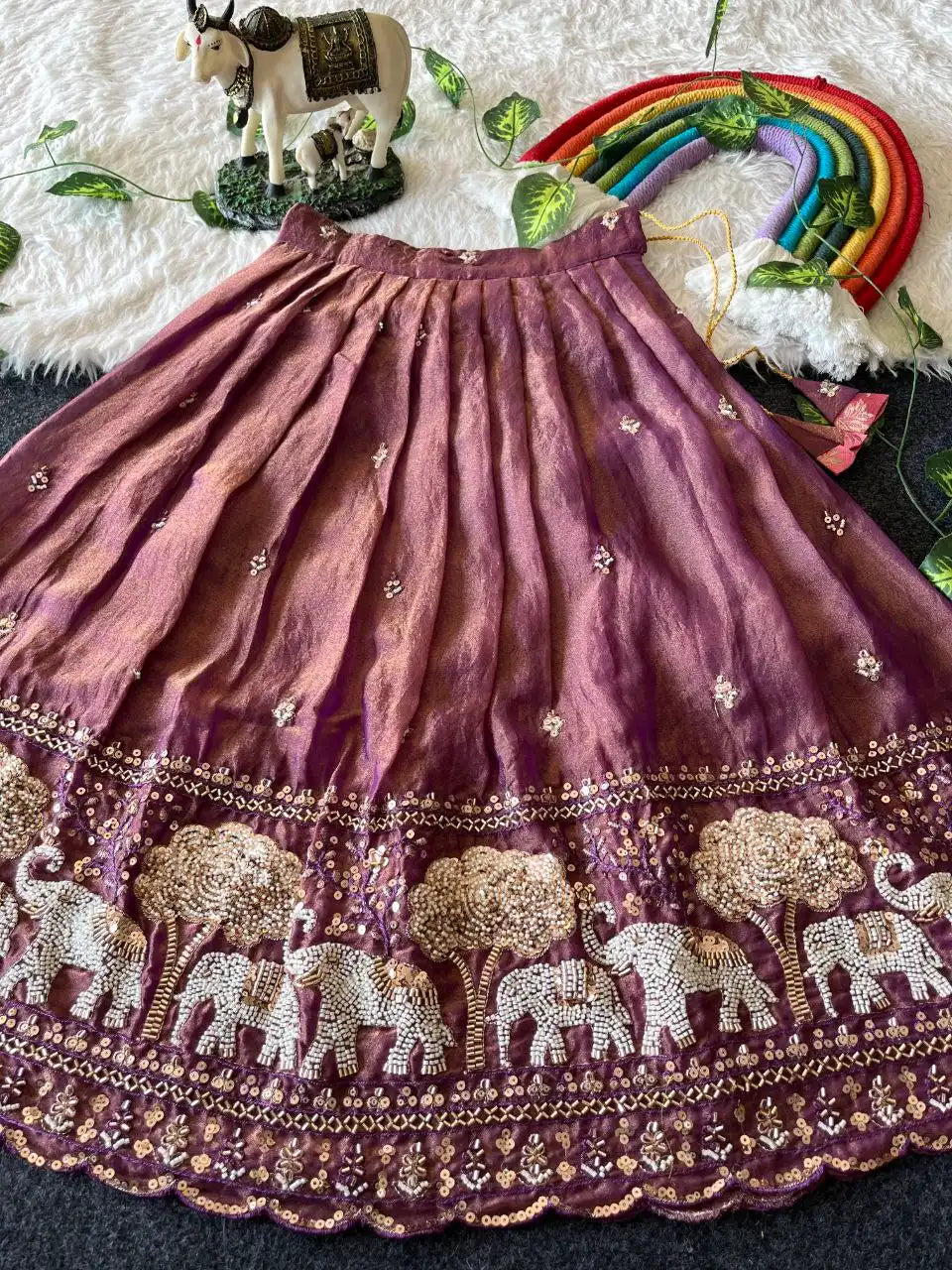 Elephant Garden – Kids Festive Lehenga Set - Wine