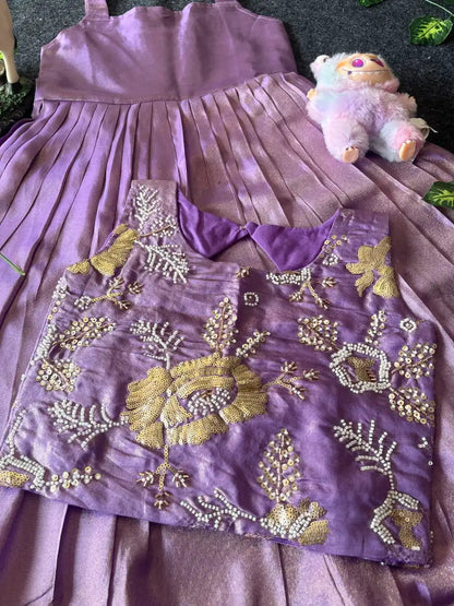 Kids Tissue Gown with Handwork Coat - Lilac