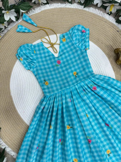 Mul-Chanderi Summer Kids Frock Collection - Sky