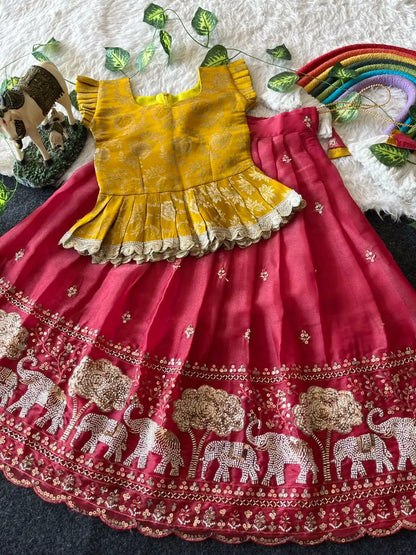 Elephant Garden – Kids Festive Lehenga Set - Pink
