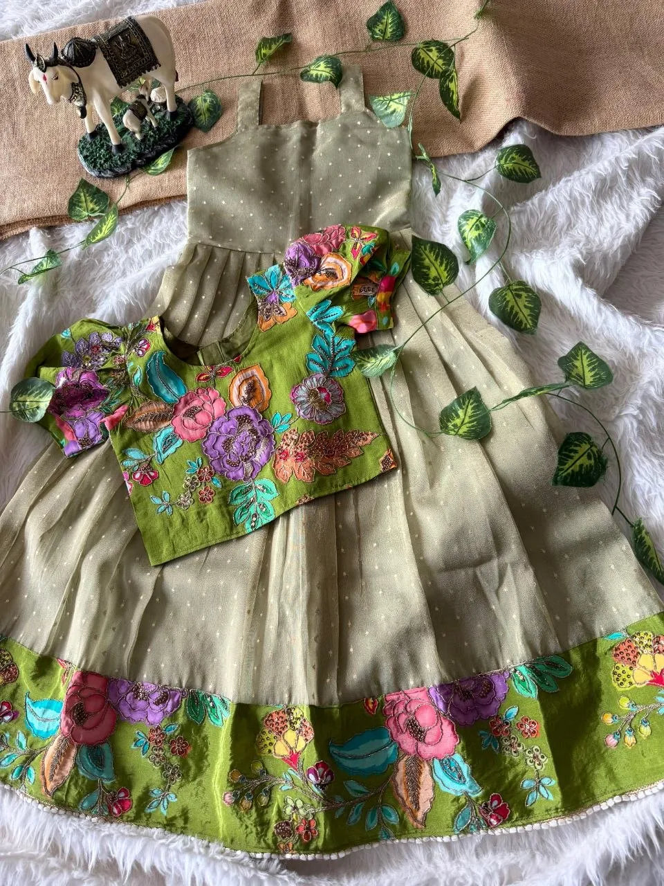 Kids Premium Salsa Gown Set- Sage Green