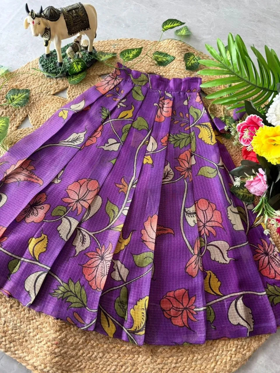 Kota Chex Kids Kalamkari Lehenga - Purple