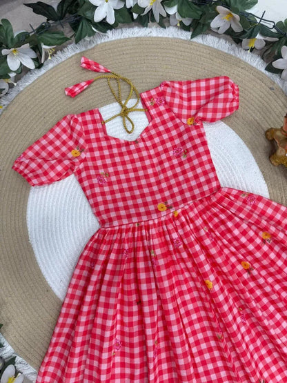 Mul-Chanderi Summer Kids Frock Collection - Red