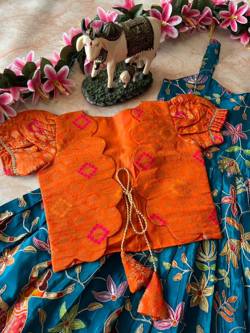 Beautiful Position & Kalamkari Kids Gown with Coat - Rama