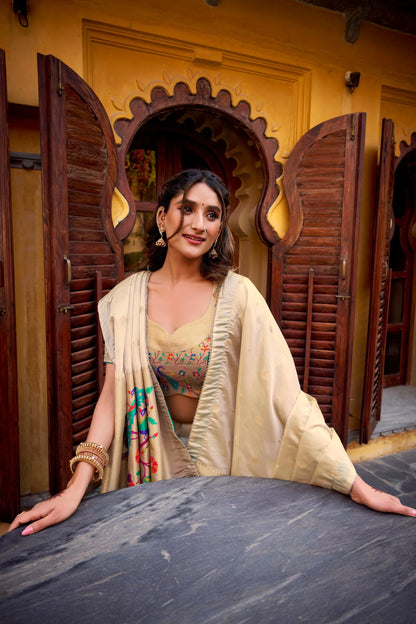 South Indian Marathi Style Paithani Lehenga Choli - Bottle Green