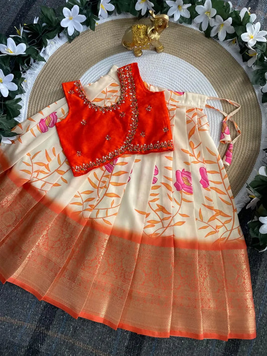 Sartin Silk Maggam Work Lehenga Choli