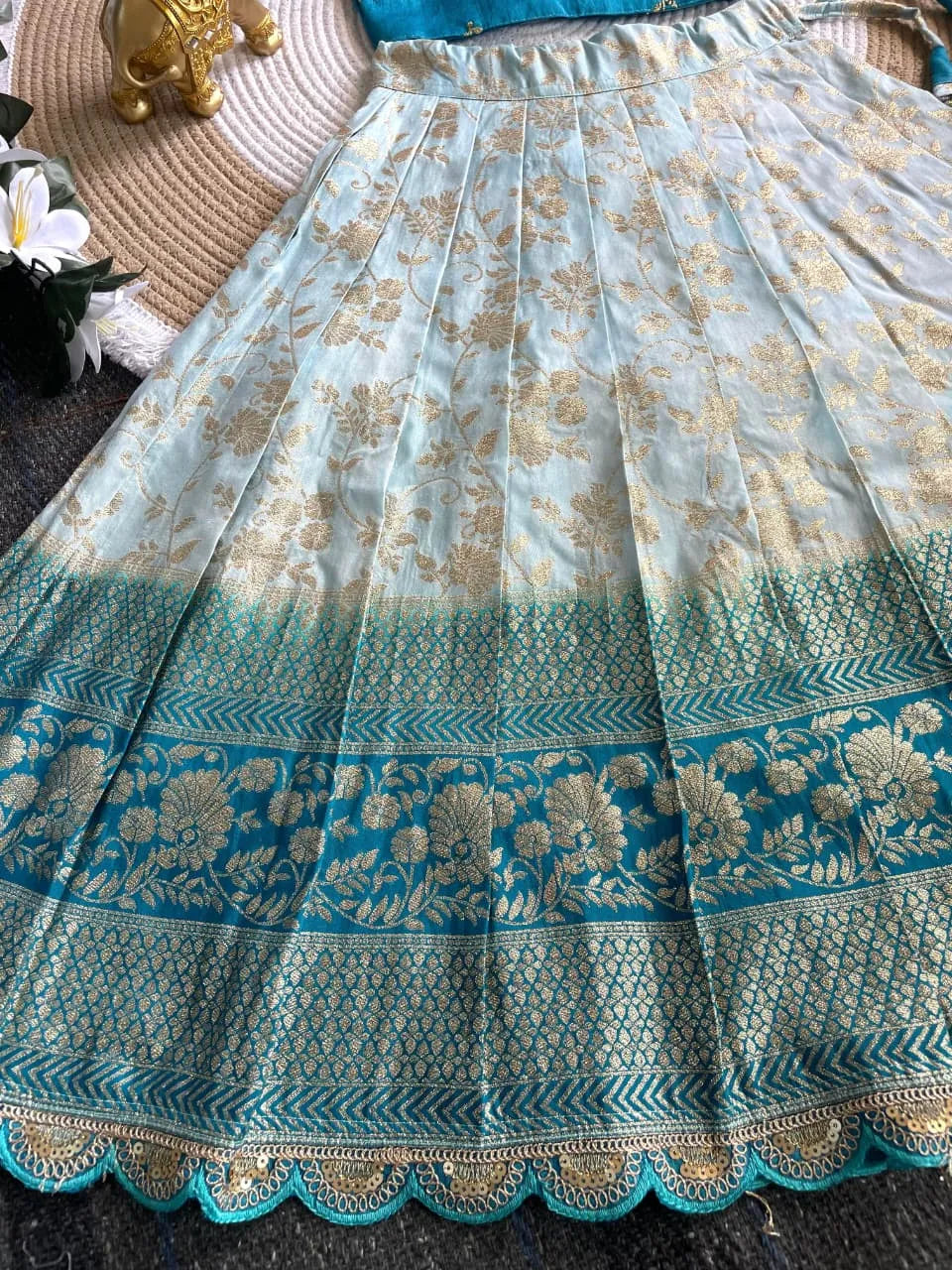 Viscose Silk Maggam Work Kids Lehenga-choli - Sky