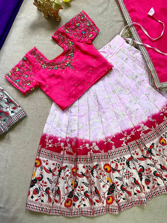 Vichitra Silk Hand Dying Lehenga Choli - Pink