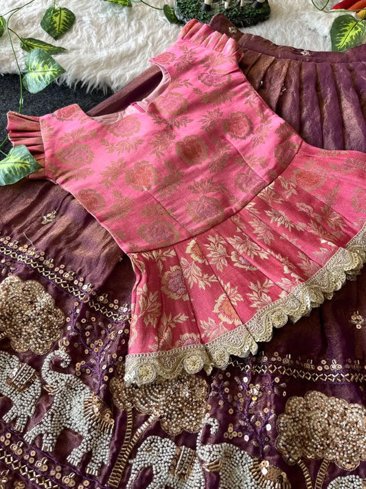 Elephant Garden – Kids Festive Lehenga Set - Wine