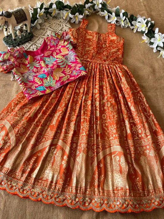Tissue Silk Natural Crepe Position Gown - Orange