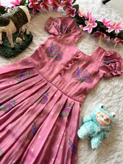 Kids Tissue Silk Paithani Weaving  Gown - Baby Pink