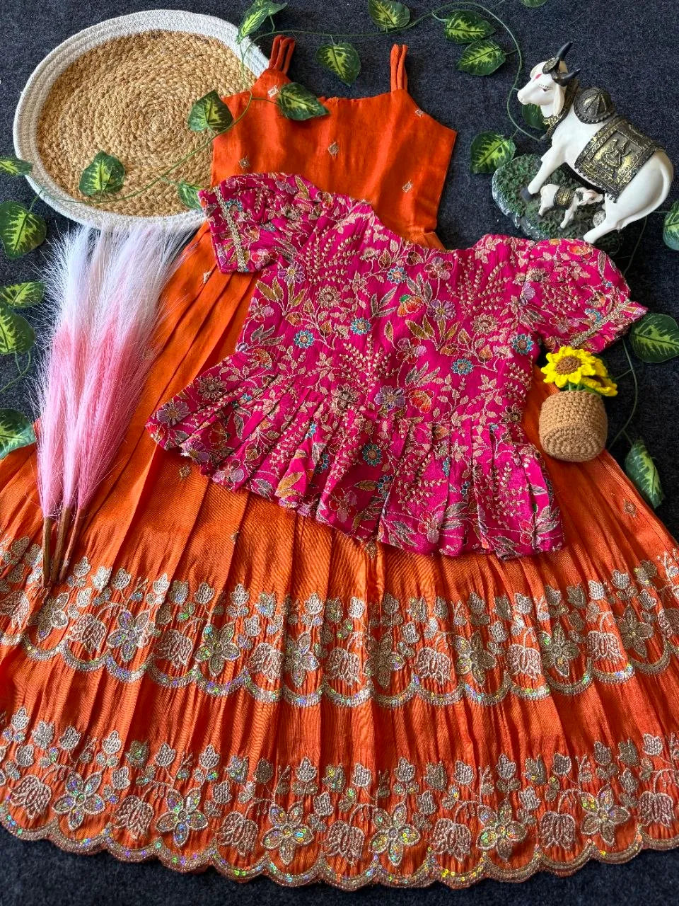 Little Bloom Princess Gown Set with Coat - Orange
