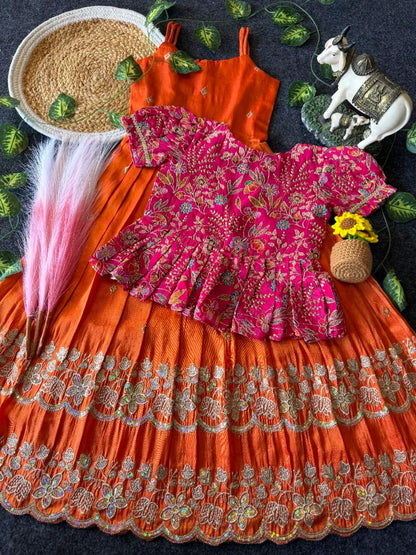 Little Bloom Princess Gown Set with Coat - Orange