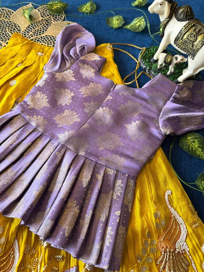 Flamingo Bead & Moti Work Kids Lehenga - Lilac & Yellow