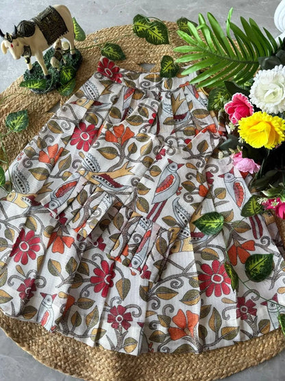 Kota Chex Kids Kalamkari Lehenga - White