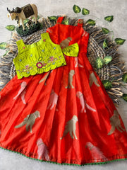 Little Princess Bird Motif Festive Gown - Red