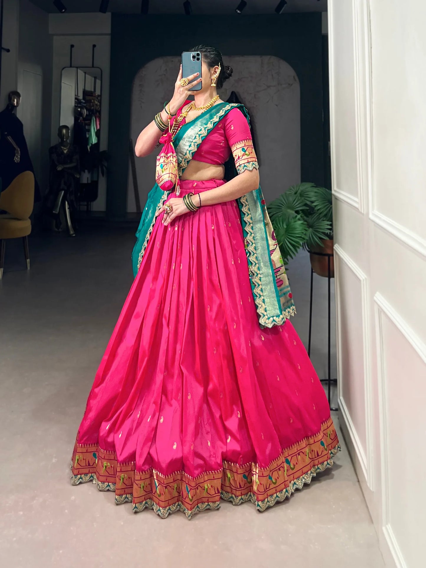 Maharashtrian Wedding Paithani Lehenga Choli - Pink