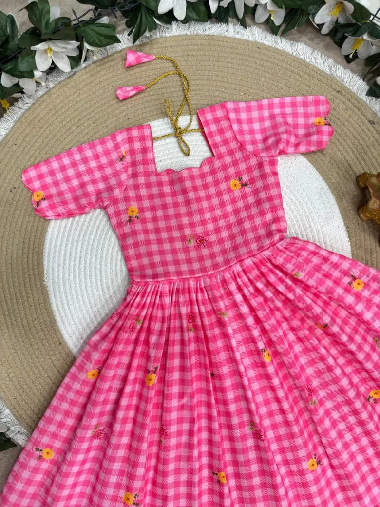 Mul-Chanderi Summer Kids Frock Collection - Pink