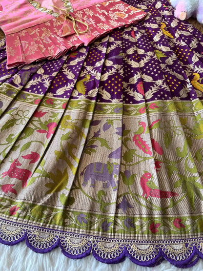 Kids Gown with Designer Coat - Pink & Purple