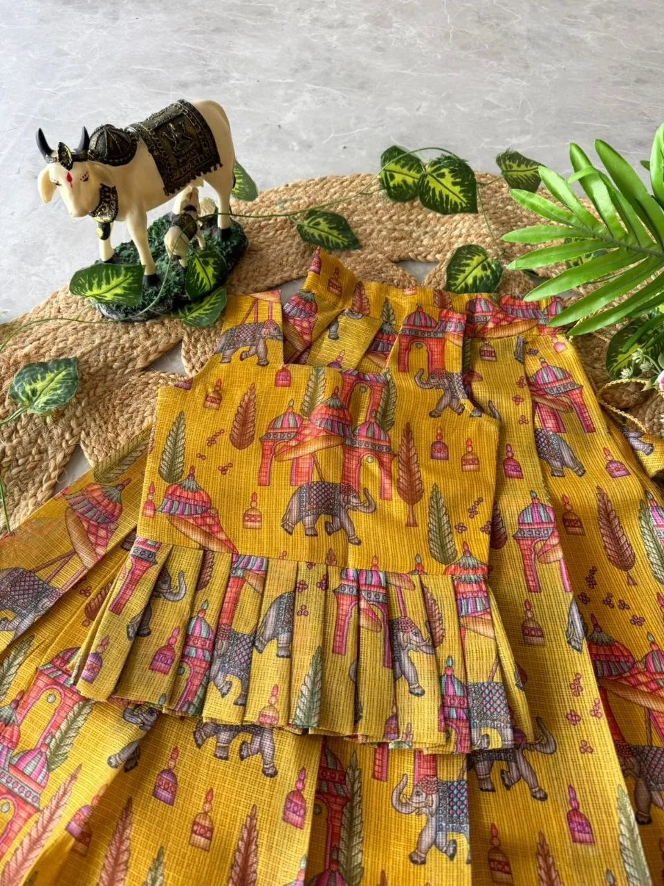 Kota Chex Kids Kalamkari Lehenga - Yellow
